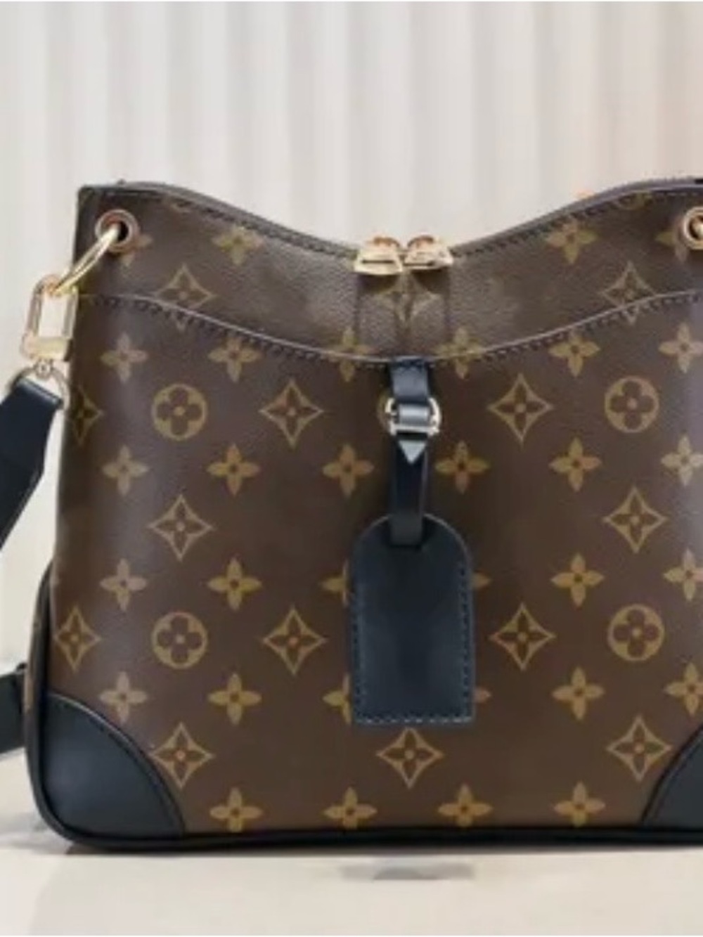Designer-Inspired Brown Monogram Shoulder Bag with Black Trim